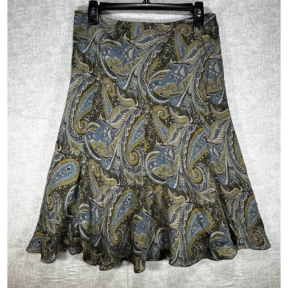 Context Petites Size 8 Silk Skirt Multi-Color Paisley Midi Fit Flare Skirt Lined